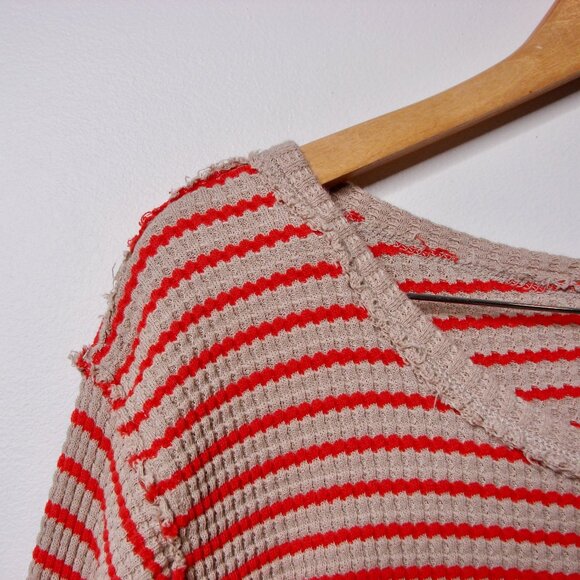 Torrid Crewneck Tee Top Striped Waffle Knit Long Sleeve Beige Tan Red Plus Sz 4X - Picture 8 of 14